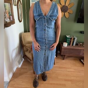 Vintage 90s Sleeveless Denim Button Down Maxi Dress